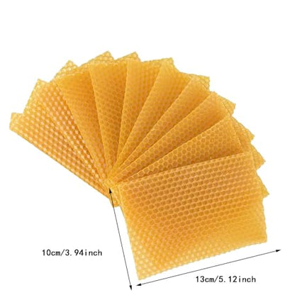 10 Pcs Beehive Wax Frame, Beeswax Sheets Sheets Honeycomb Wax Coating Base Board, Beekeeping Foundation Beeswax Making DIY Candle Maker (Yellow, One Size)