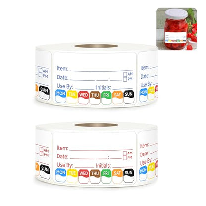 2 Rolls 1000 Pcs 1 X 2 inch Removable Food Date Sticker Labels, Easy to Write for Freezer, Refrigerator Food Containers Date Sticker, Leftover Labels (Blue-Red-US) - style: Blue-Red-US