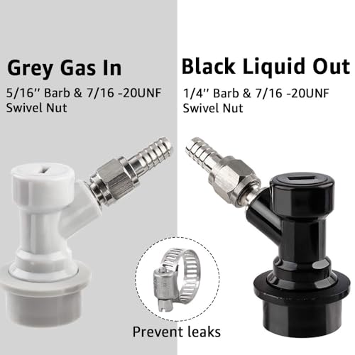 MRbrew 1 Pair Ball Lock Disconnect Set, Home Brew Ball Lock Corny Keg Fittings for Keg Posts Coupler, with Stainless Steel 5/16'' Gas & 1/4'' Liquid Barbs & Extra 2 Hose Clamps & MFL Swivel Nuts - size: 1 pair