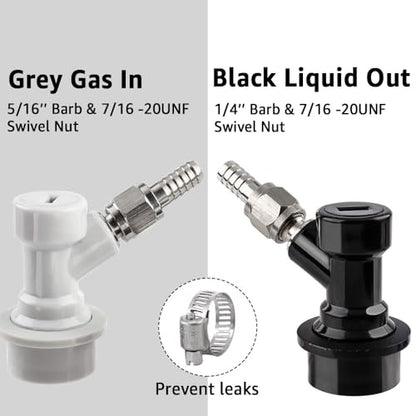 MRbrew 1 Pair Ball Lock Disconnect Set, Home Brew Ball Lock Corny Keg Fittings for Keg Posts Coupler, with Stainless Steel 5/16'' Gas & 1/4'' Liquid Barbs & Extra 2 Hose Clamps & MFL Swivel Nuts - size: 1 pair