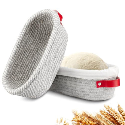 Dimpola Banneton Bread Proofing Basket - Cotton Oval Banneton Basket Set of 2 Sourdough Proofing Baskets Round Proofing Bowls Handmade Rattan Baskets and Liners - style: 2*Cotton Oval Baskets