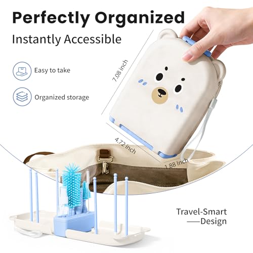 LEQXGO Travel Baby Bottle Cleaner Kit with Storage Case, 7-in-1 Baby Bottle Brush Set with Drying Rack for Breast Pump Parts, Bottle Washing Kit - Baby Travel Essential for Flying & On-the-Go (Blue) - color: Blue