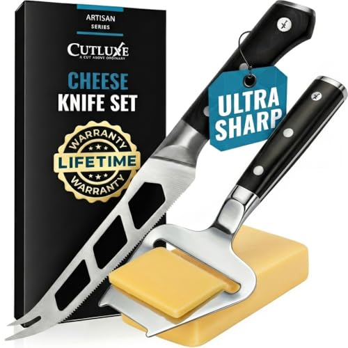 Cutluxe 2-PCS Cheese Knife Set – 5″ Stainless Steel Knife & 3.5″ Slicer for Soft & Hard Cheeses - Sharp Blades, Pronged & Non-Stick, Pakkawood Handles - Cheese Knives For Charcuterie Board - size: Cheese Knife Set