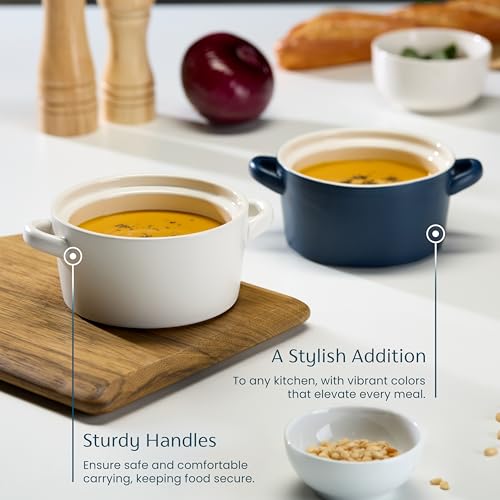 KooK Ceramic Soup Crocks, 18 oz, Set of 4, Matte White | Stackable Bowls, Broil Safe, Oven Safe, Microwave Safe, Dishwasher Safe - color: Matte White