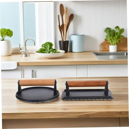 BESPORTBLE 2pcs Cast Iron Meat Press Burger Weight Press for Grill BBQ Design with Wooden Handle for Steak Sandwich Making