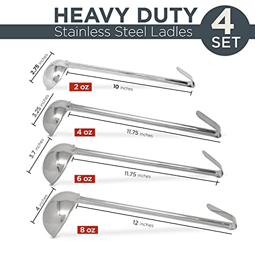 Fit Meal Prep Stainless Steel Soup Ladle One-Piece Sauce Spatula with Hook Handles, Commercial Grade Serving Spoon, Kitchen Tool for Restaurant or Home Cooking [Pack of 4] - 2oz, 4oz, 6oz, 8oz - size: 2oz 4oz 6oz 8oz