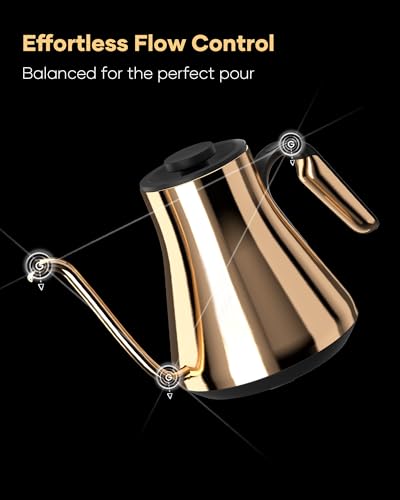 Cocinare Gooseneck Electric Kettle, ±1°F Precise Temperature Control, 1500W Fast Heating, Pour Over Coffee & Tea Kettle with Brew Timer & Keep Warm, Stainless Steel, 0.9L (Gustav Gold) - color: Gustav Gold