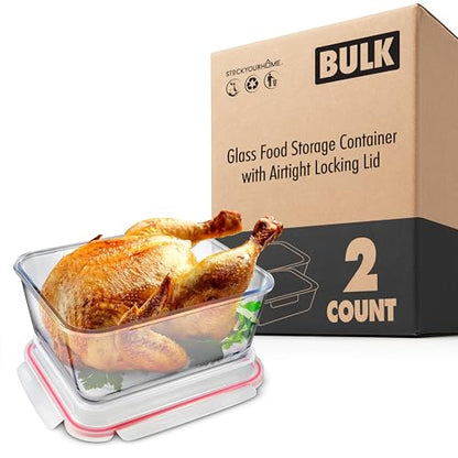 28 Cup Extra Large Glass Storage Container with Lid (220 oz), Oven Safe Glass Container with Handle and Airtight Locking Lid, Freezer Safe (2 Pack)