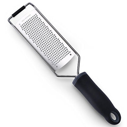 Stainless Steel Cheese Grater, Ergonomic Soft Handle Lemon Ginger Potato Zester with Plastic Cover - color: A-Black