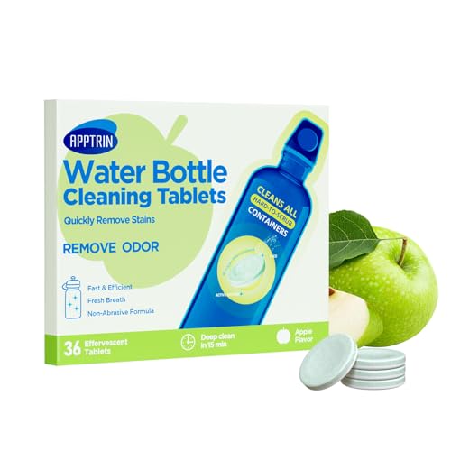 Water Bottle Cleaning Tablets, Bottle Clean Tablet for Hydration Bladders, Stainless Steel, Tumblers, and Glass Bottles, 36 count (Pack of 1), Apple - size: 1 Count (Pack of 36)