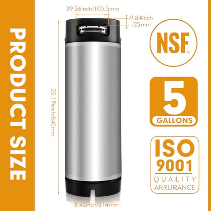 Maxdot 2 Pack New 5 Gallon Keg Ball Lock Keg Stainless Steel Beer Keg with Dual Rubber Handle Portable Corny Keg for Home Brew