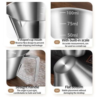 12 Pcs Stainless Steel Measuring Cups, 3.4OZ/100ML Stackable Espresso Pouring Cup with with Spout and Handle Scale, Dishwasher Safe Metal Measuring Cup for Coffee & Baking