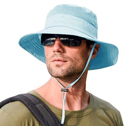 Sun Hats for Men Women Fishing Hat UPF 50+ Breathable Wide Brim Summer UV Protection Hat - color: 1pack-blue