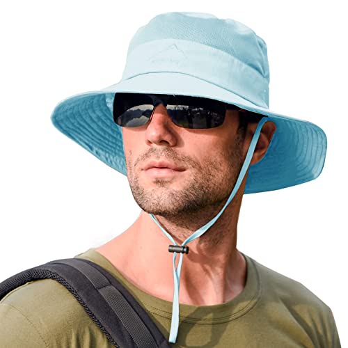Sun Hats for Men Women Fishing Hat UPF 50+ Breathable Wide Brim Summer UV Protection Hat - color: 1pack-blue