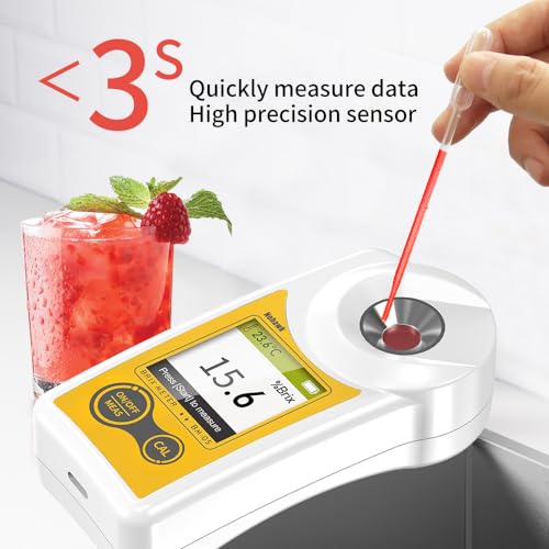 Digital Brix Refractometer Flagfront brix Meter Refractometer USB C Charging Automatic Temperature Compensation Brix Refractometer Range 0-55%，±0.1% Precision(English Keyboard)