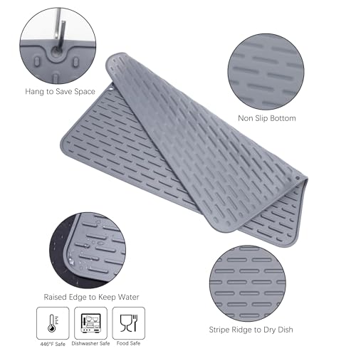 To encounter Silicone Dish Drying Mat - Extral Large 20" x 16" - Set of 2 Flexible Rubber Drying Mat, Heat Resistant Silicone Trivet, Countertop Mat, Dish Draining Mat, Sink Mat - size: 20" x 16"