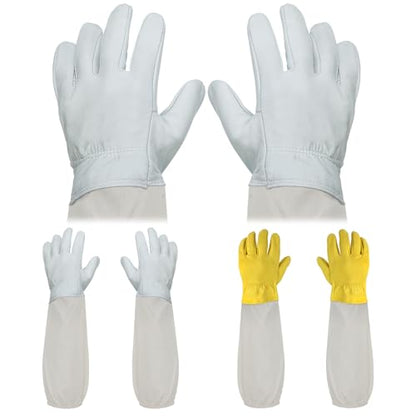 ANPHSIN 2 pairs Long Goatskin Beekeeping Gloves for Beekeepers - Protected Leather Gloves, Beekeeping Supplies, White/Yellow