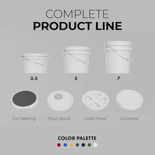 5-Gallon White Bucket Pail Container with Lid | Food Grade | Heavy-Duty Approx 90 MIL Extra Durable | Metal Handles with Plastic Grip | Multi-Use | Easy Stack and Store | BPA Free - 5 Pack - color: White - 5 Gallons, size: 5 Packs