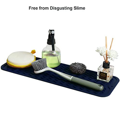 ZLR Small Dish Drying Mat (6" x 17" / 153 x 433mm) - Narrow Silicone Drainer for Kitchen Counter, Apartment & RV - Compact Sponge Holder & Sink Caddy Tray, Non-Slip Food-Grade Silicone (Midnight Blue) - color: Midnight Blue, size: 17" x 6"