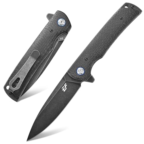Eafengrow EF973 Folding Knife, D2 Steel Blade Micarta Handle Scale Pocket Knife Folder for Working Camping Hiking EDC Tool Knife(black) - color: black