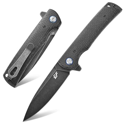 Eafengrow EF973 Folding Knife, D2 Steel Blade Micarta Handle Scale Pocket Knife Folder for Working Camping Hiking EDC Tool Knife(black) - color: black