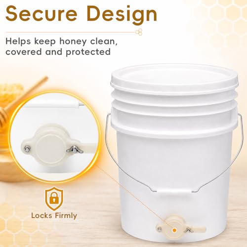 3 Pack 5 Gallon Honey Buckets with Honey Gates and Lids, 15 Gallon Total, Food Grade BPA-Free HDPE Beekeeping Bucket Set for Honey Harvesting, Extraction, Filtering, Bottling & Storage
