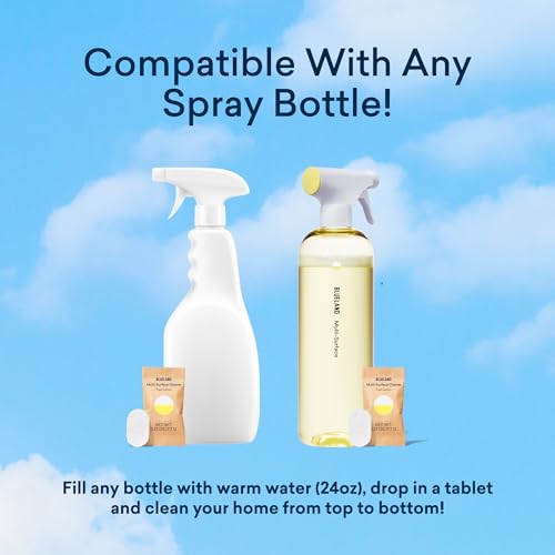 BLUELAND Multi-surface Cleaner, Starter Set, Fresh Lemon Scent, Spray Bottle with 4 Refill Tablets, All-Purpose, Eco-Friendly Cleaning Supplies, 4 x 24 Fl oz - style: Starter Set
