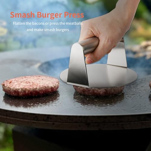 Smash Burger Press & Melting Dome Kit – 5.5" Grill Press + 8.9" Basting Cover | Heavy-Duty Stainless Steel Griddle Accessories for Flat Top Grill & Stovetop Cooking
