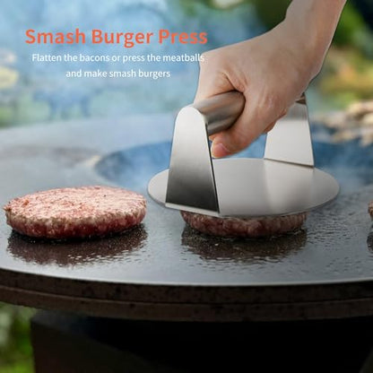 Smash Burger Press & Melting Dome Kit – 5.5" Grill Press + 8.9" Basting Cover | Heavy-Duty Stainless Steel Griddle Accessories for Flat Top Grill & Stovetop Cooking