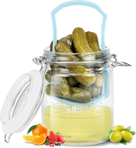 Glass Pickle Jar with Strainer, 25oz Pickle Container with Pickle Holder Keeper Lifter, Pickle Storage Flip Jar for Olives, Gherkins, Sliced Pickles 1