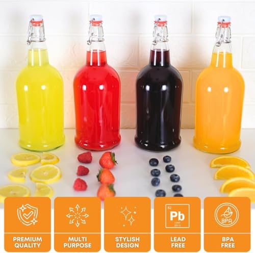FastRack 2 Pack Clear Swing Top Glass Bottles (16oz/500ml) | Heavy Duty Flip Top Fermenting Bottles | Reusable Airtight Grolsch-Style Glass for Kombucha, Beer, Juice & Infusions - color: Clear