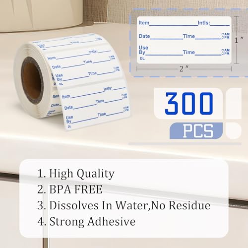 L LIKED Dissolvable Labels, 2x1 Inch, 300 Stickers, Use by Food Rotation Labels for Storage and Container - size: 2"x1"/300labels/Blue