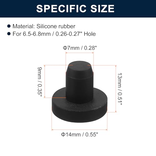 uxcell 32 Pieces Black Rubber Stopper, 7mm Plug Holes for 6.5-6.8mm/0.26-0.27" Hole - size: 6.5-6.8 mm