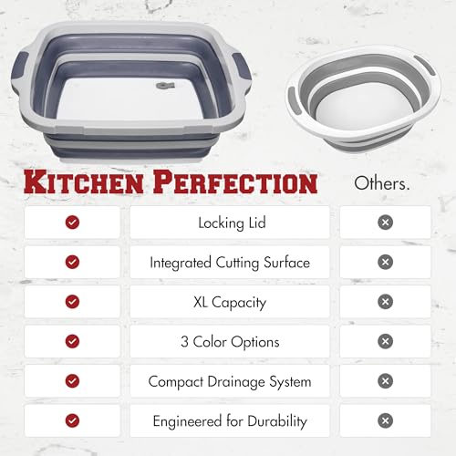 KITCHEN PERFECTION Collapsible XL Smoker & BBQ Prep Tub with Locking Lid & Cutting Board - Grill Caddy Container for Meat Marinating & Brine Perfect For Brisket, Turkey & Ribs - Best Gift For Men - color: Gray