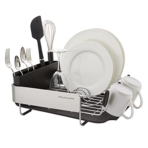 KitchenAid Compact, Space Saving Rust Resistant Dish Rack with Removable Flatware Caddy and Angled Self Draining Drainboard, 16.06-Inch, Black (Pack of 4) - color: Black, size: Compact (Pack of 4)