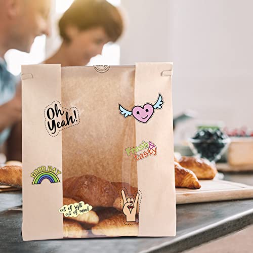 50 Pack Bakery Bags with Window, 13.8 x 9.4 Inch Large Paper Bread Bags for Homemade Bread, Tin Tie Tab Lock Brown Window Bag for Toast, Cookie, Loaf, Candy, Nuts