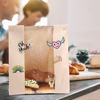 50 Pack Bakery Bags with Window, 13.8 x 9.4 Inch Large Paper Bread Bags for Homemade Bread, Tin Tie Tab Lock Brown Window Bag for Toast, Cookie, Loaf, Candy, Nuts