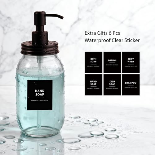 Amolliar Quart Size Mason Jar Liquid Soap Dispenser, 32OZ Glass Pump Bottle Rustproof Stainless Steel Pump Lid Lotion Dispenser, Regular Mouth Dish Soap Dispenser for Kitchen, Hand Soap, Bronze 2 Pack - color: Bronze, size: 2 Pack