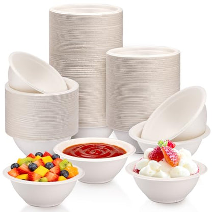 LeonBach 100 Pack 6oz Natural Bagasse Fiber Bowls, Small Disposable Paper Bowls Microwavable Safe Sample Snack Cups Charcuterie Serving Cups for Sauce Portion Condiment Ice Cream Desserts, White - color: White, style: 6oz-100 Pack