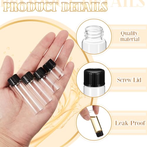 Lallisa 100 Pcs 2, 4, 5, 7 ml Glass Vials with Black Screw Caps and Plastic Stoppers, Clear Small Leakproof Bottles Bulk, Mini Liquid Sample Vials for Essential Oils, Sample, DIY Craft - color: Clear with Black Cap, size: 2 ml, 4 ml, 5 ml, 7 ml Set