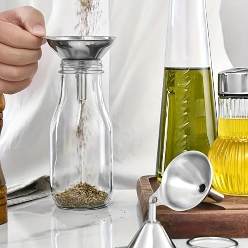 Metal Stainless Steel Funnel, Large Medium Small Funnel Set of 3, Food Grade Mini Funnels for Kitchen Use Filling Bottles Flask Cooking, 1 Brushes