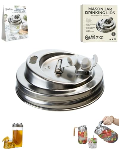 Metal Mason Jar Drinking Lids with Handle Wide Mouth Stainless Steel Glass Canning Supplies Superb Canning Lid Anticracking Leak Proof Seal Flip Cap Cover Airtight Accessories for Drink - color: #1 86mm