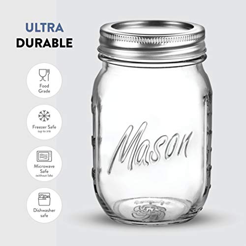 Paksh Novelty Mason Jars with Lids & Sealer - 5 Pack 16 Oz Regular Mouth Glass Canning Jars - Food Storage Container - Airtight Container for Pickling, Candles, Overnight Oats, Fruit Preserves - color: 16 Oz - 5 Pack - Regular