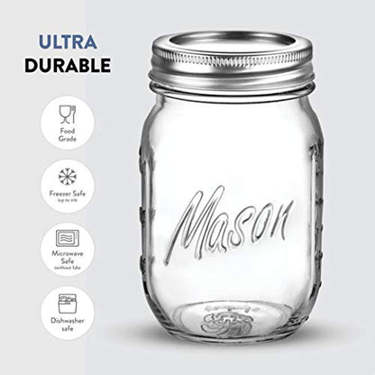 Paksh Novelty Mason Jars with Lids & Sealer - 5 Pack 16 Oz Regular Mouth Glass Canning Jars - Food Storage Container - Airtight Container for Pickling, Candles, Overnight Oats, Fruit Preserves - color: 16 Oz - 5 Pack - Regular