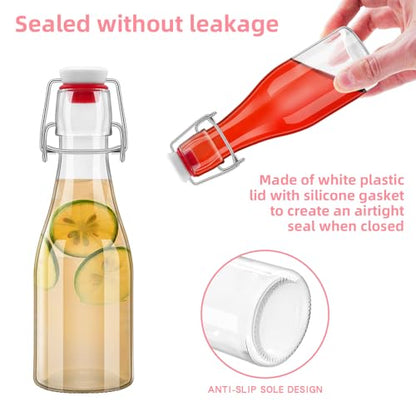 5oz Clear Beer Bottles Flip Top Round Glass Bottles with Leak Proof Easy Caps, 150ML Vinegar Kombucha Bottle for Wedding Themed Baby Shower Christmas Gifts (5oz - 6 Pack) - size: 5 Ounces