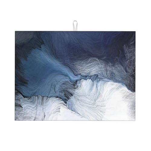 Black Blue Grey White Dish Drying Mat Royal Gray Modern Art Abstract Drying Rack Pad Countertop Dishes Ultra Absorbent Microfiber Kitchen Counter Mat 18x24 Inch - color: Blue White