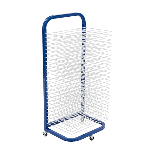 Pearington 25-Shelf Mobile/Wall Mountable Art Drying Rack for Art Studios & Classrooms, 13" D x 17.5" W x 39.4" H, Blue/White - color: Blue, size: 25 Shelves