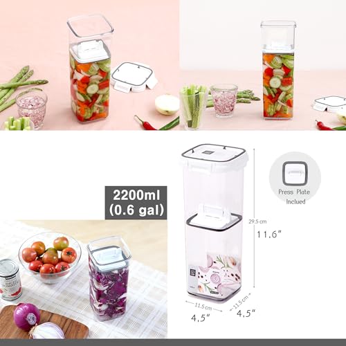 Pickle keeper Press Plate Food Storage Container Organizer for Kimchi Sauerkraut Fermentaion Airtight Lid Locking for Preserved Food (2200ml / 0.6 gal) - size: 2200ml / 0.6 gal
