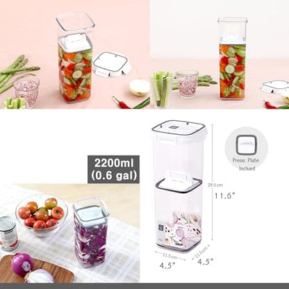 Pickle keeper Press Plate Food Storage Container Organizer for Kimchi Sauerkraut Fermentaion Airtight Lid Locking for Preserved Food (2200ml / 0.6 gal) - size: 2200ml / 0.6 gal