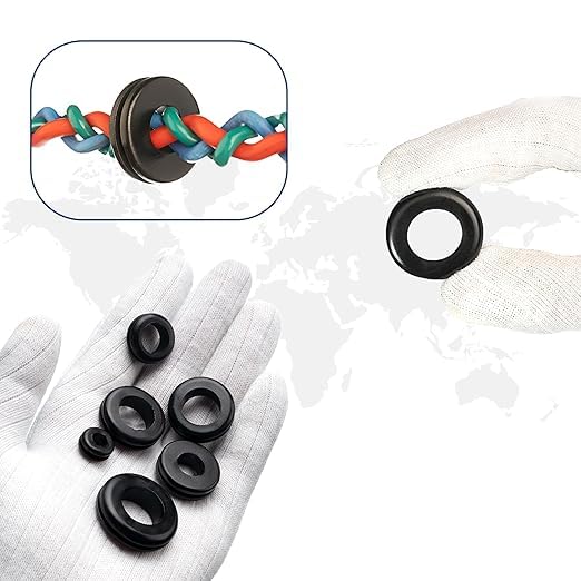 Rubber Grommets kit for Wiring- 205pcs Assorted in 9 Sizes 1",1/2",1/4", 3/4", 3/8", 5/8", 5/16", 7/8",7/16 "-Waterproof & Tear Resistant Firewall Grommets Perfect for Safe Sealing in Automotive. - size: 9 Sizes-205pcs